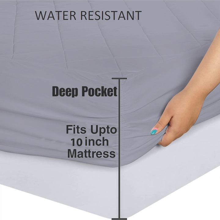 Elastic Fitted Style Water Resistant Cotton Quilted Mattress Protector - Grey