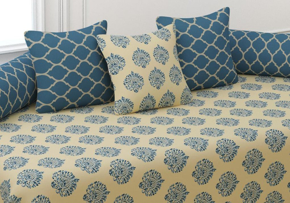 Cotton Printed 6 Pcs Diwan Set (Damask 100% Cotton & 200 TC) - Trance Home Linen