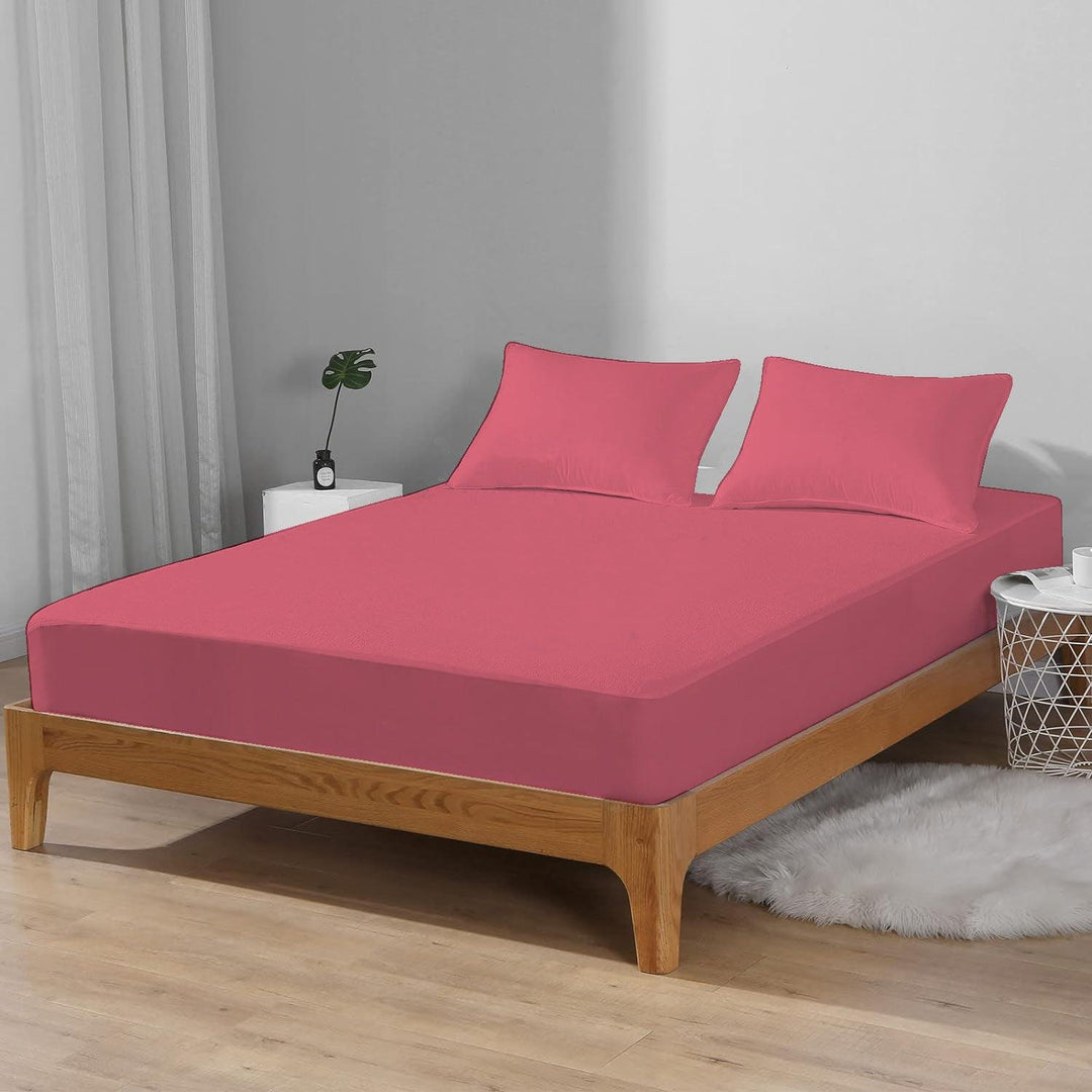 Premium Cotton Terry Elasticated Fitted Style Waterproof Mattress Protector (Coral) - Trance Home Linen
