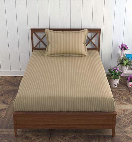 Cotton Single Bed Sizes Fitted Bedsheet with 1 Pillow Cover (100% Cotton & 200 TC) - Trance Home Linen