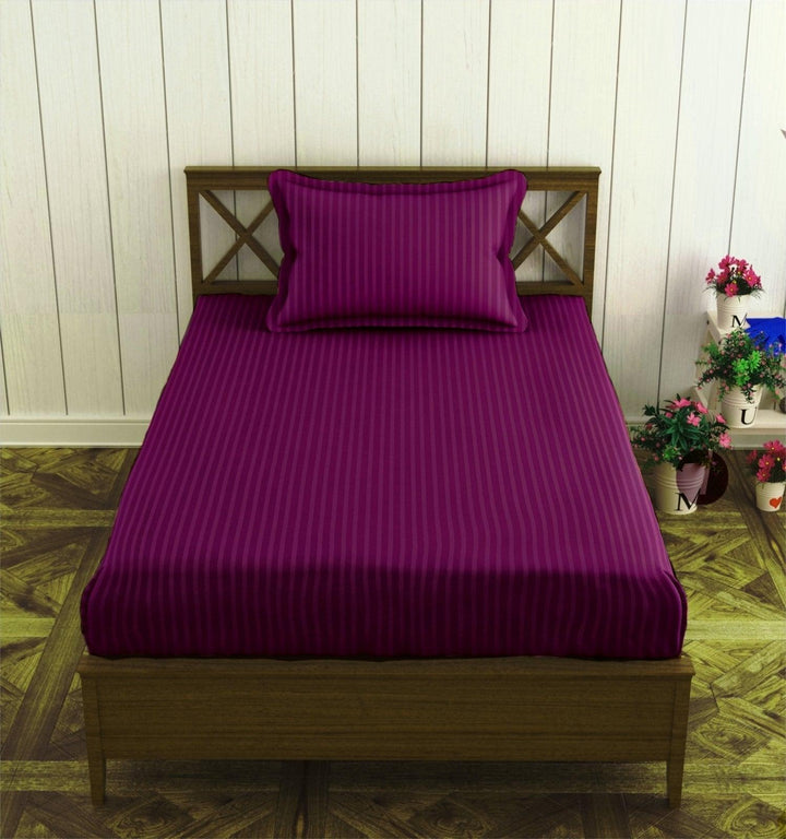 Cotton Single Bed Sizes Fitted Bedsheet with 1 Pillow Cover (100% Cotton & 200 TC) - Trance Home Linen