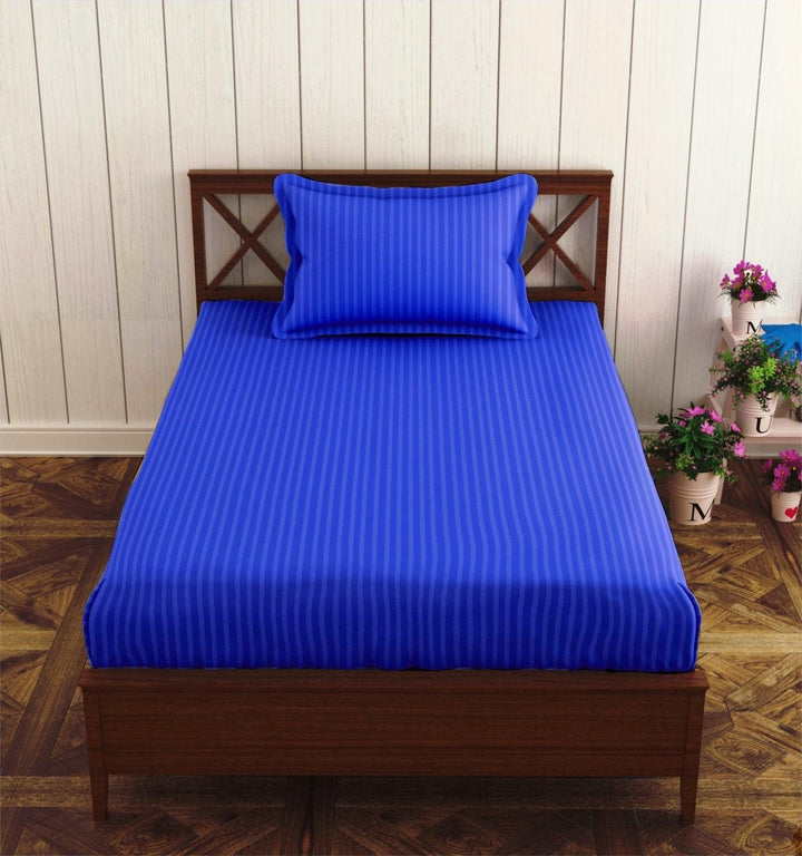 Cotton Single Bed Sizes Fitted Bedsheet with 1 Pillow Cover (100% Cotton & 200 TC) - Trance Home Linen