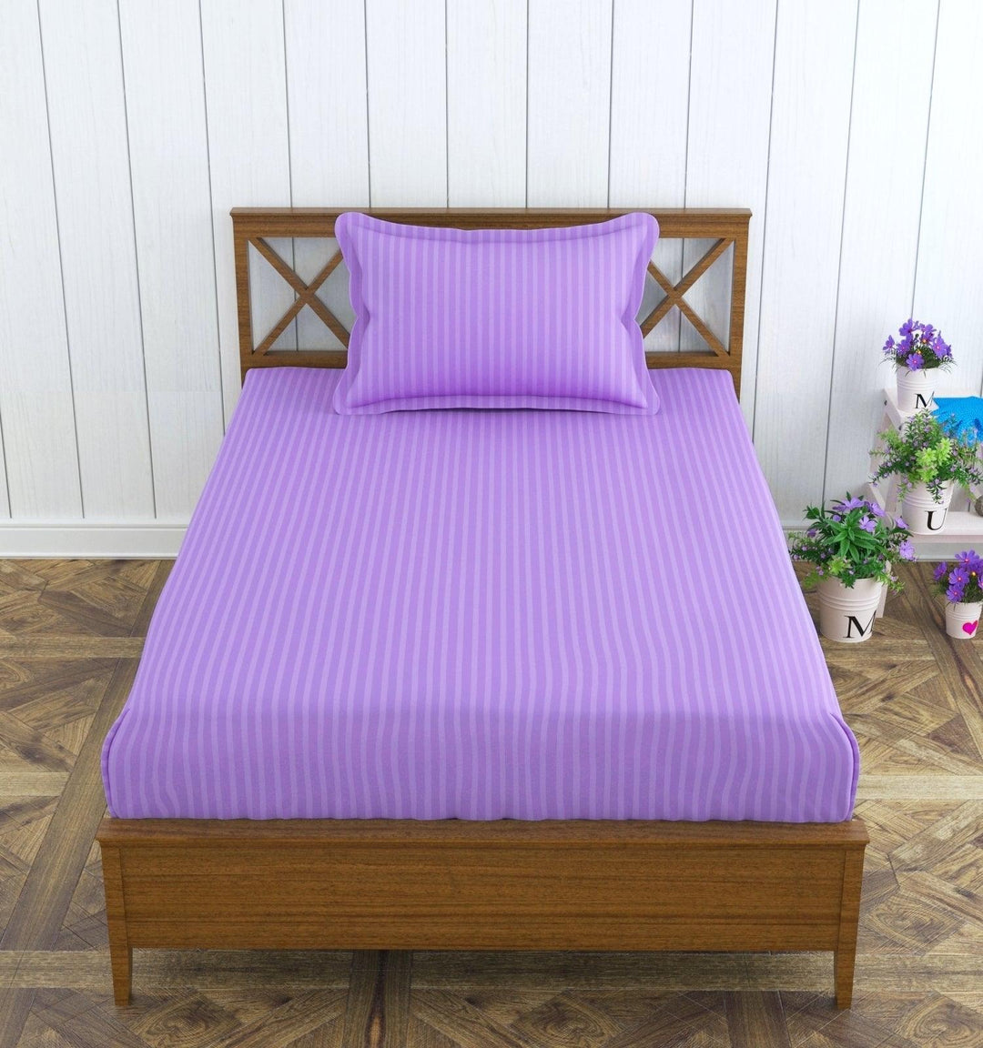 Cotton Single Bed Sizes Fitted Bedsheet with 1 Pillow Cover (100% Cotton & 200 TC) - Trance Home Linen