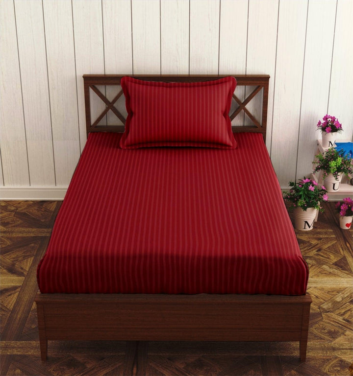 Cotton Single Bed Sizes Fitted Bedsheet with 1 Pillow Cover (100% Cotton & 200 TC) - Trance Home Linen