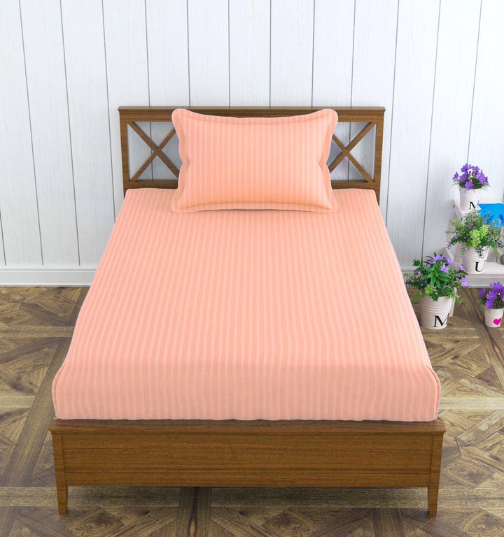 Cotton Single Bed Sizes Fitted Bedsheet with 1 Pillow Cover (100% Cotton & 200 TC) - Trance Home Linen