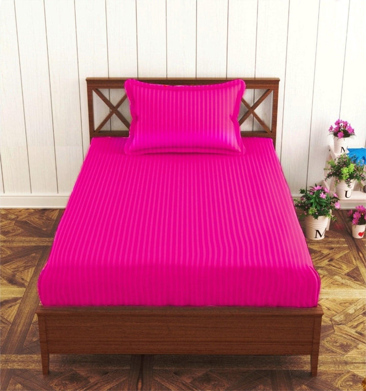 Cotton Single Bed Sizes Fitted Bedsheet with 1 Pillow Cover (100% Cotton & 200 TC) - Trance Home Linen