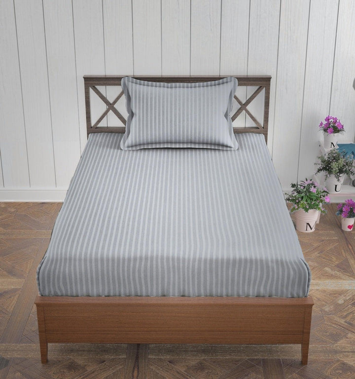 Cotton Single Bed Sizes Fitted Bedsheet with 1 Pillow Cover (100% Cotton & 200 TC) - Trance Home Linen