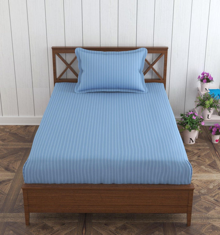 Cotton Single Bed Sizes Fitted Bedsheet with 1 Pillow Cover (100% Cotton & 200 TC) - Trance Home Linen