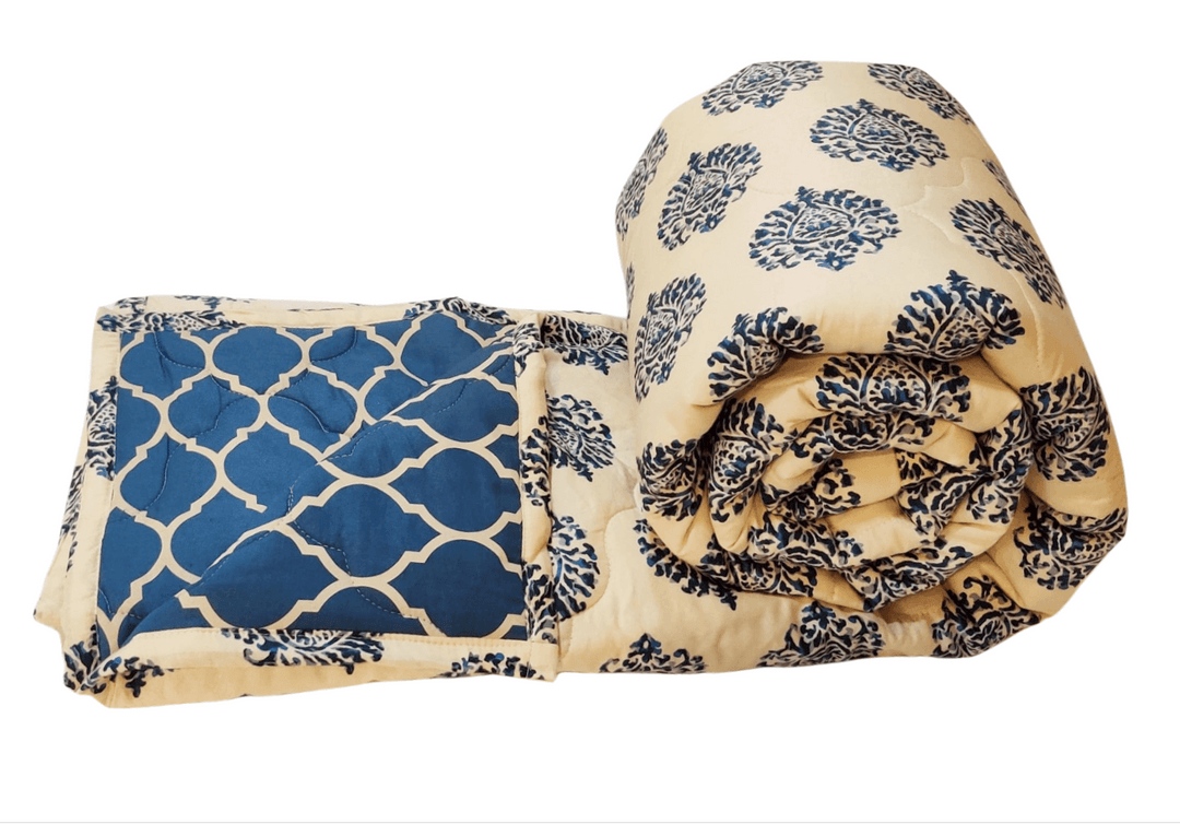 Cotton Casing Premium Double Comforter (Damask Blue & 100% Cotton) - Trance Home Linen