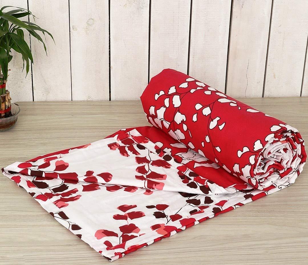 Cotton Double Dohar (LEAVES Red White) - Trance Home Linen