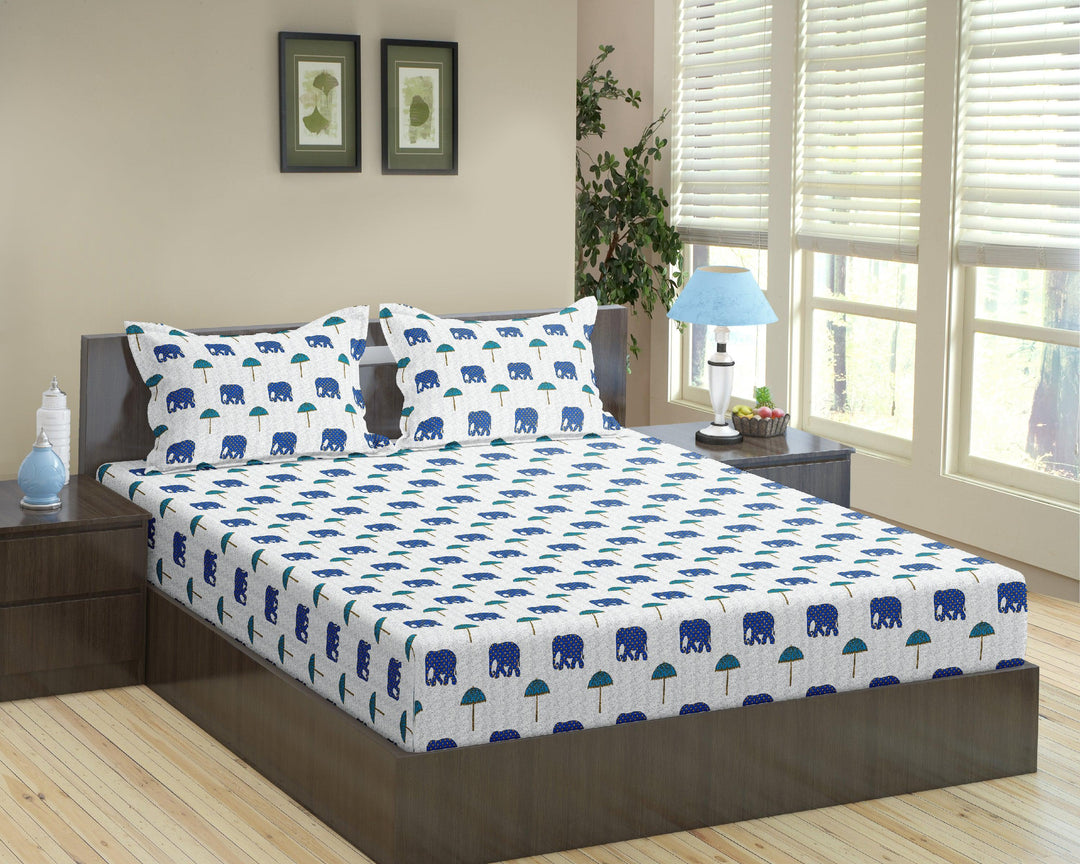 Cotton Printed Fitted Bedsheet with Pillow Covers (Ambari 100% Cotton & 180 TC) - Trance Home Linen
