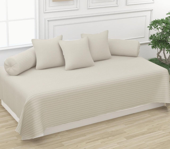 Cotton Striped 6 Pcs Diwan Set (100% Cotton & 200 TC) - Trance Home Linen