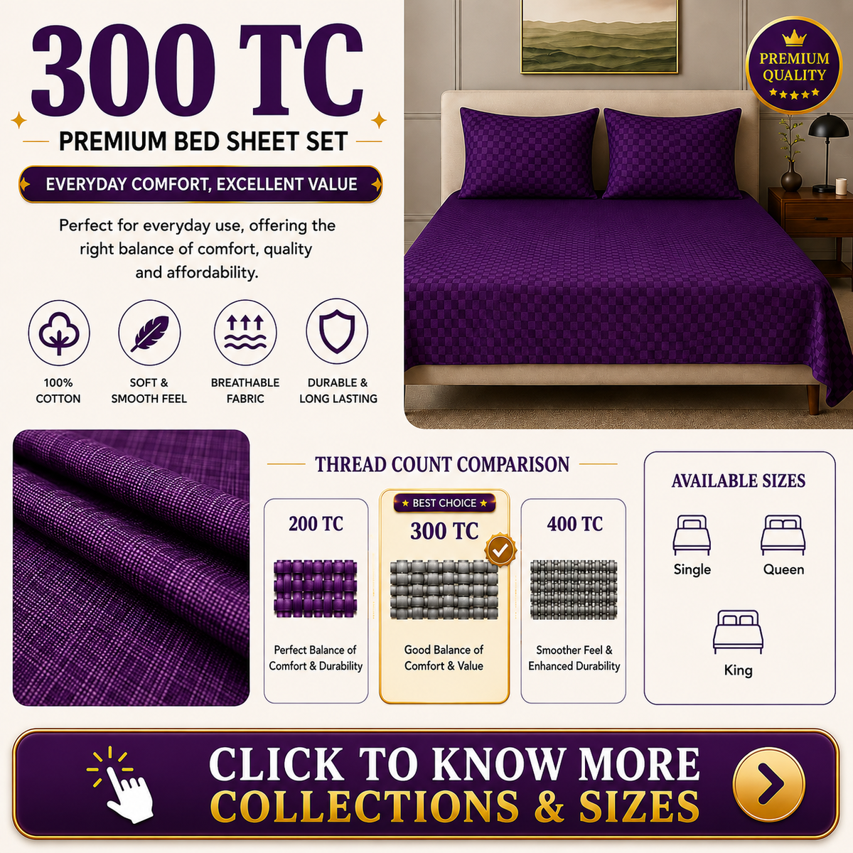 300TC Solid / Plain Flat Bedsheets