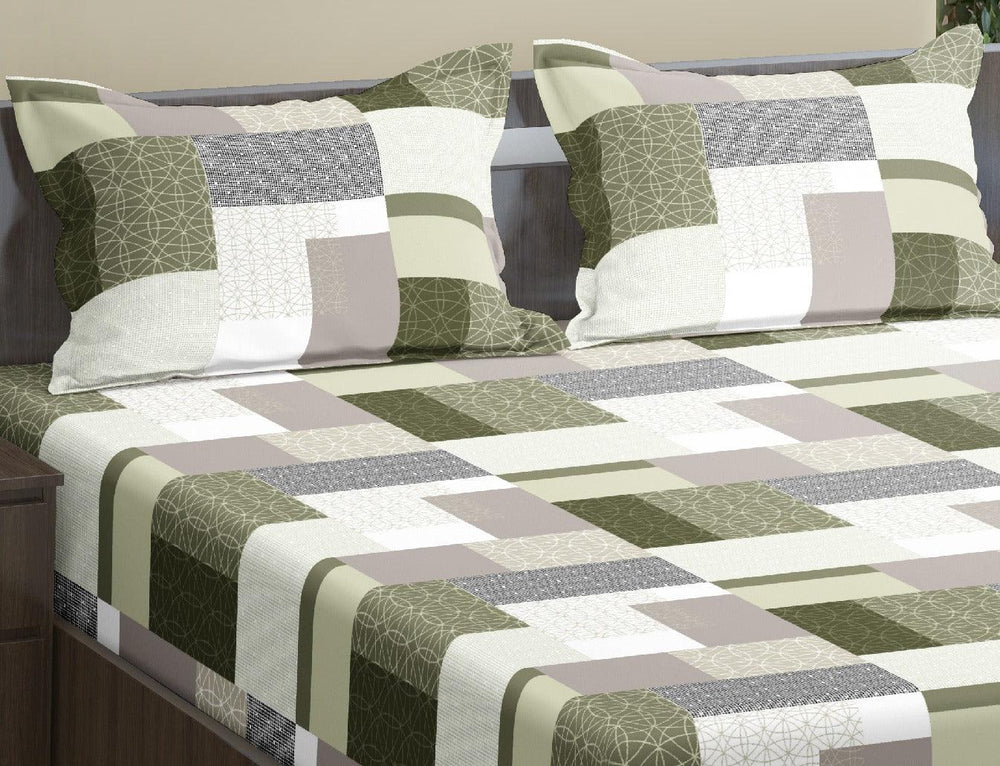 100% Cotton 144TC Printed Fitted Bedsheet with Pillow Covers - Abstract Green - Trance Home Linen