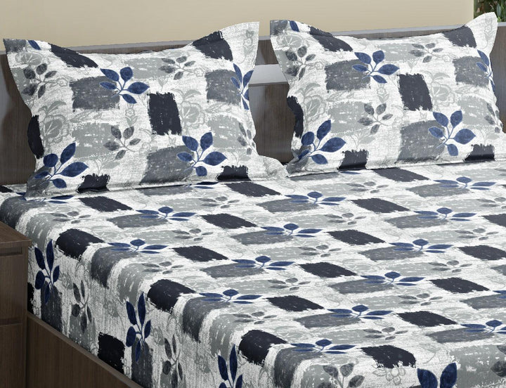100% Cotton 144TC Printed Fitted Bedsheet with Pillow Covers - Blue Beech - Trance Home Linen
