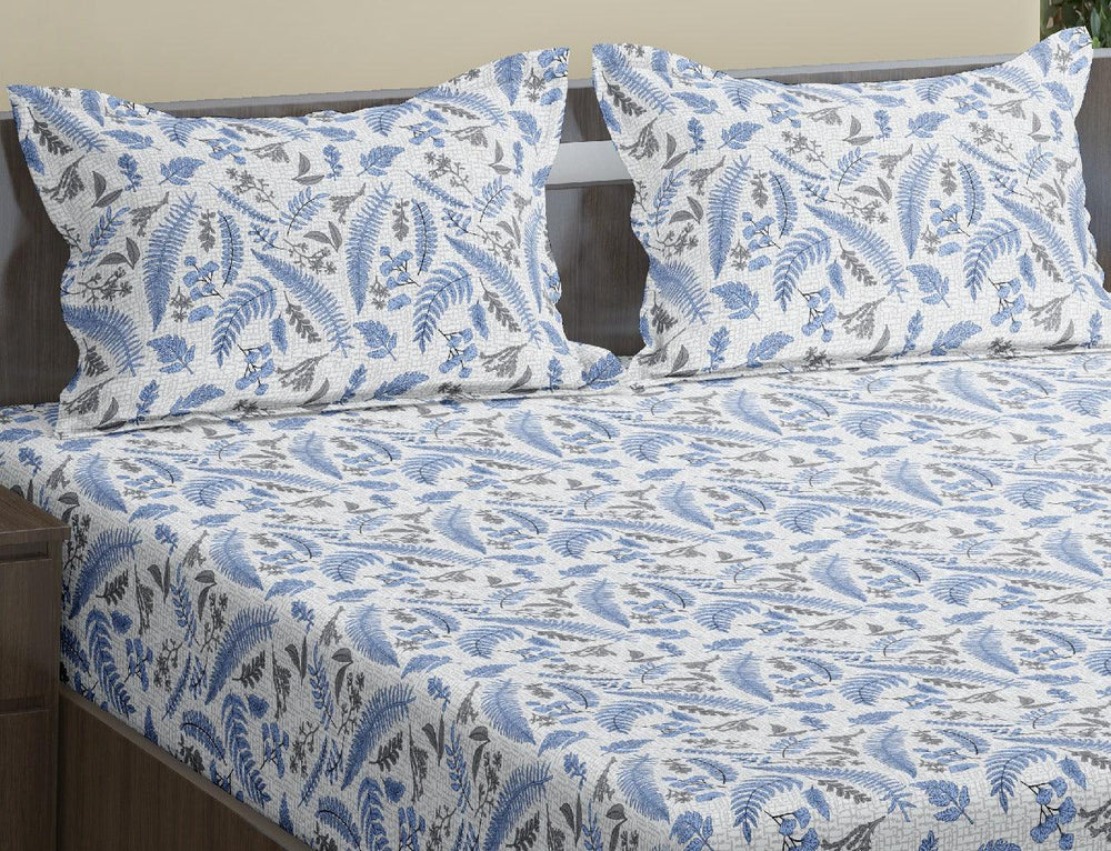 100% Cotton 144TC Printed Fitted Bedsheet with Pillow Covers - Foliage - Trance Home Linen