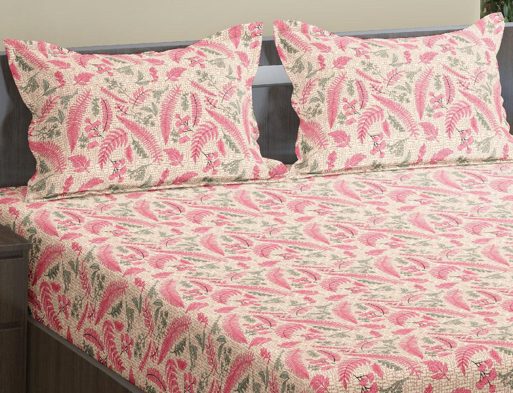 100% Cotton 144tc Printed Flat Bedsheet with Pillow Covers - Foliage - Trance Home Linen