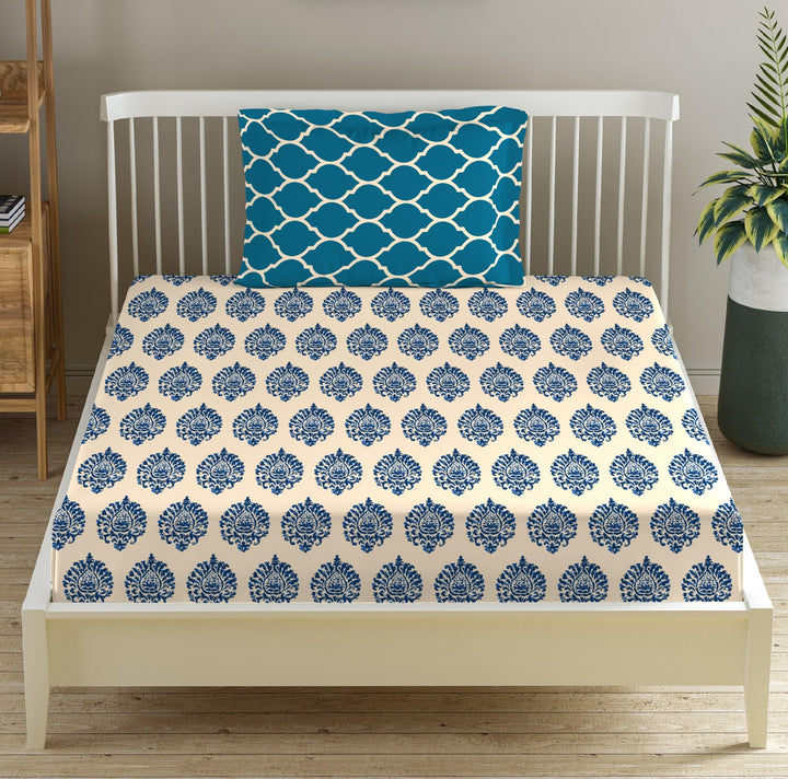 100% Cotton 200TC Printed Single Flat Bedsheet with 1 Pillow Cover - Damask & Dori - Trance Home Linen
