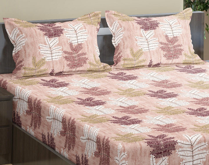 100% Cotton Printed Flat Bedsheet with 2 Pillow Covers - Ferns - Trance Home Linen