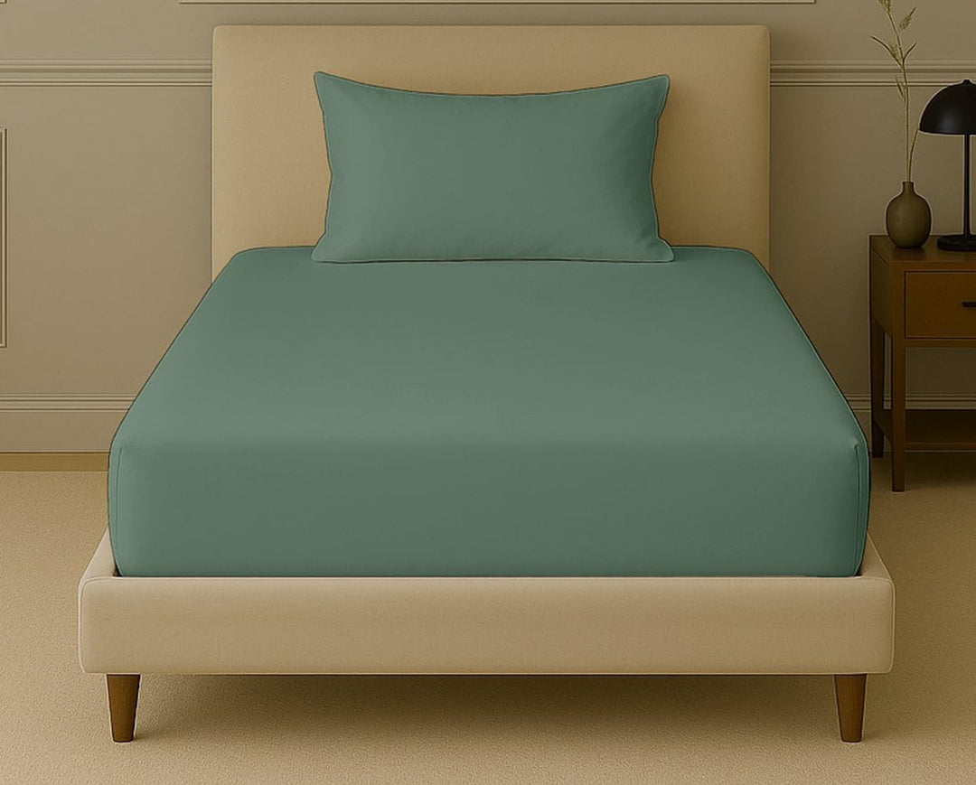 300TC Bamboo Weave Single Fitted Bedsheet with Pillow Cover
