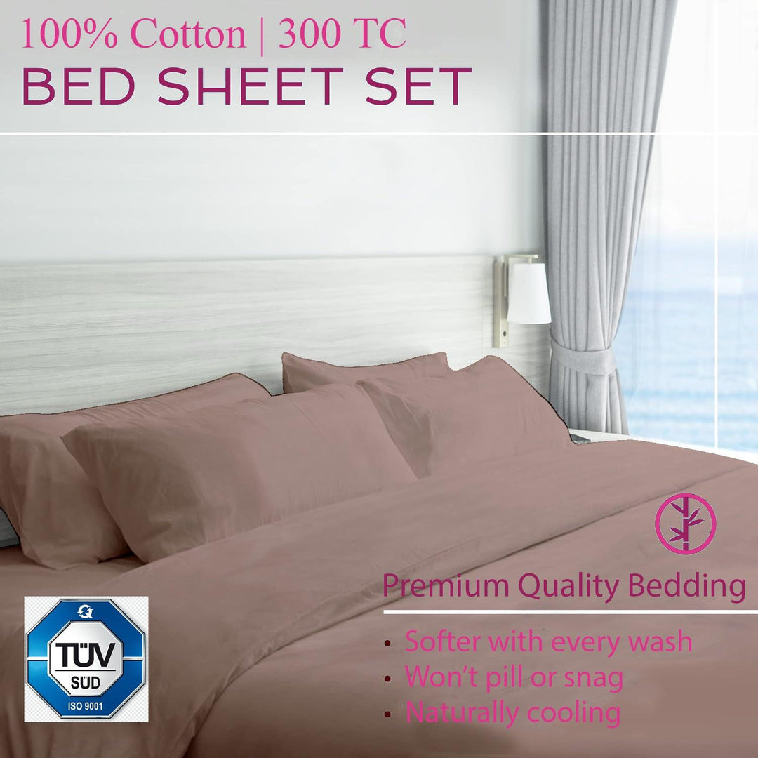 300TC 100% Cotton King XL Size Fitted Bedsheet with 2 Pillow Covers - Trance Home Linen
