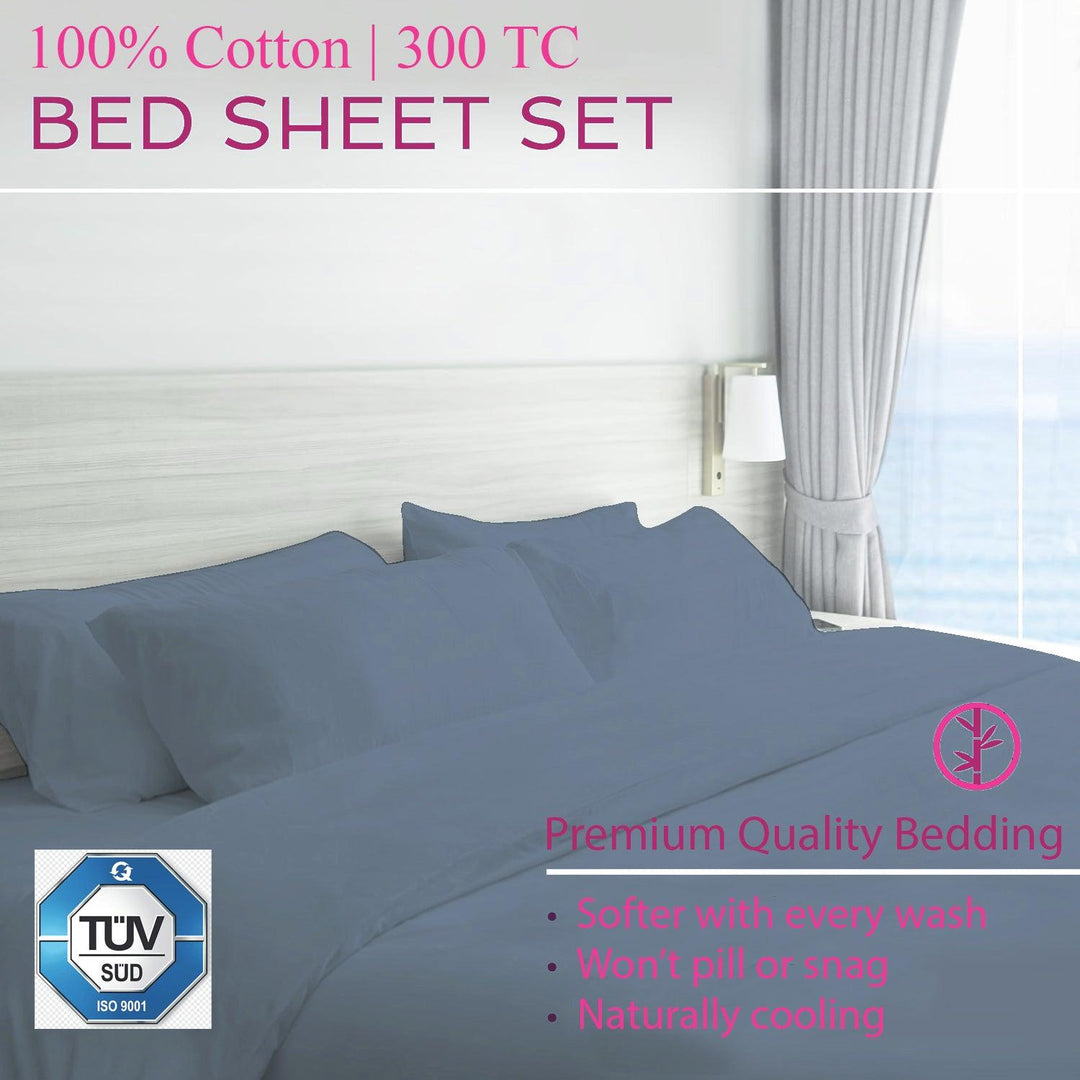 300TC 100% Cotton Plain Flat Bedsheet with Pillow Covers - Trance Home Linen