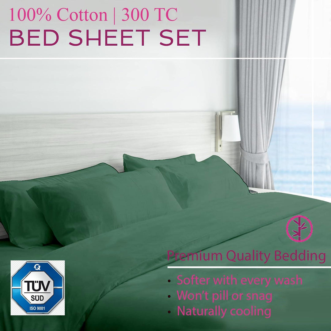 300TC 100% Cotton Plain Flat Bedsheet with Pillow Covers - Trance Home Linen