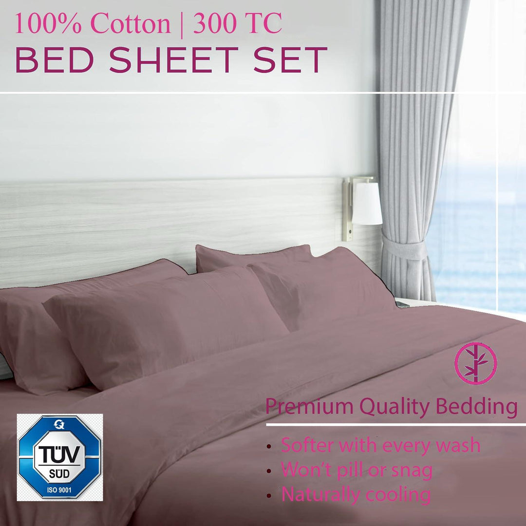 300TC 100% Cotton Plain Flat Bedsheet with Pillow Covers - Trance Home Linen