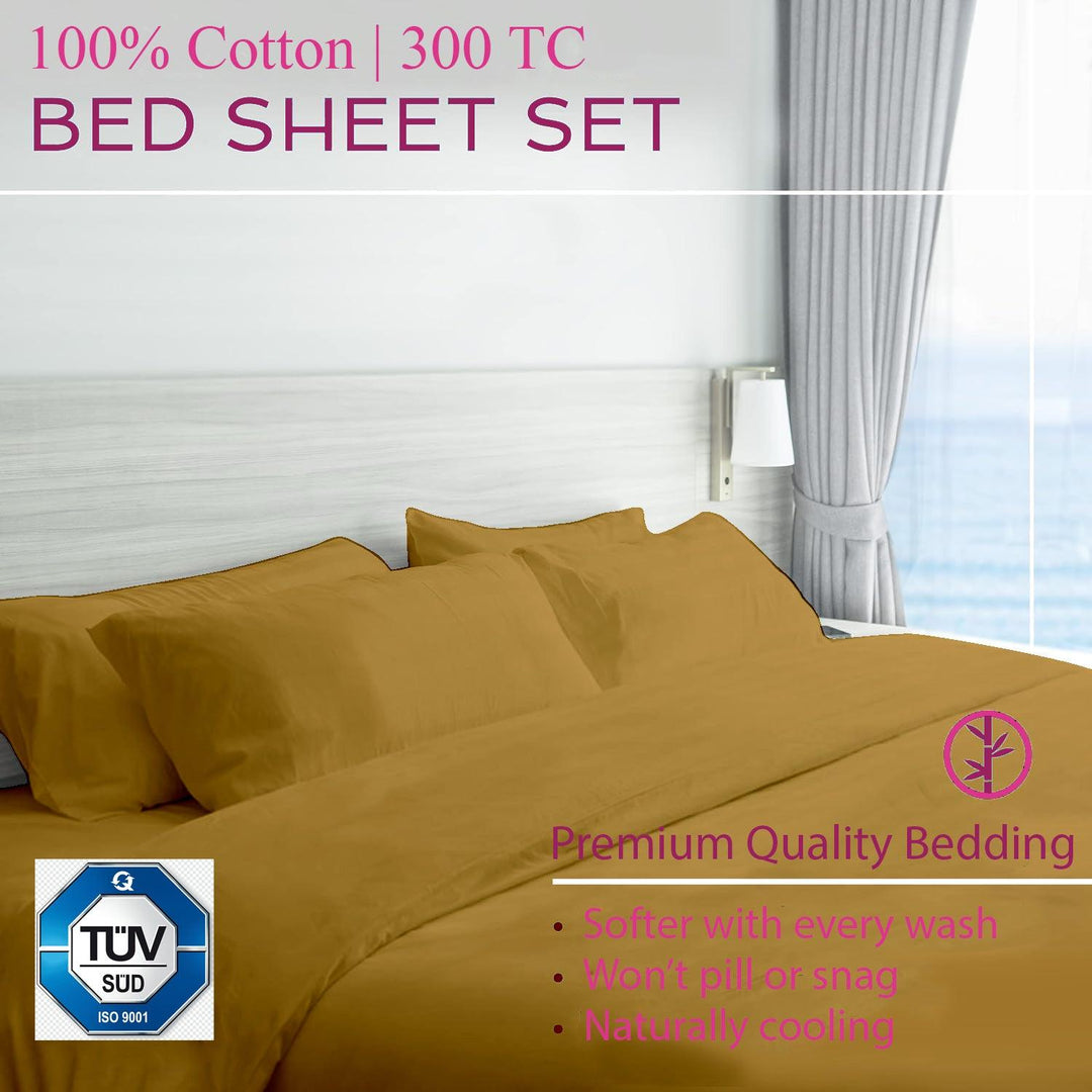 300TC 100% Cotton Plain King Size Fitted Bedsheet with 2 Pillow Covers - Trance Home Linen