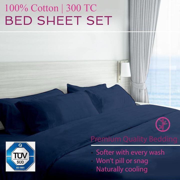 300TC 100% Cotton Plain King Size Fitted Bedsheet with 2 Pillow Covers - Trance Home Linen