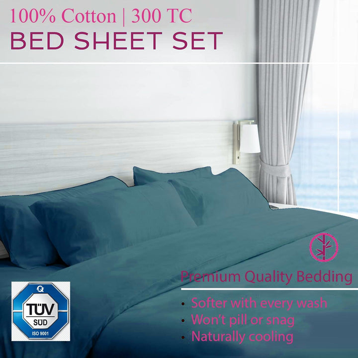 300TC 100% Cotton Plain King Size Fitted Bedsheet with 2 Pillow Covers - Trance Home Linen