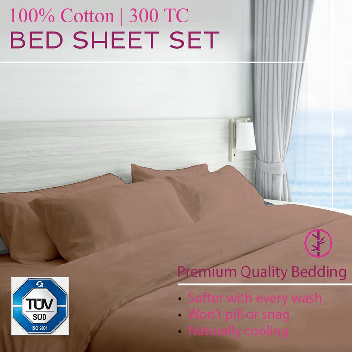 300TC 100% Cotton Plain King Size Fitted Bedsheet with 2 Pillow Covers - Trance Home Linen