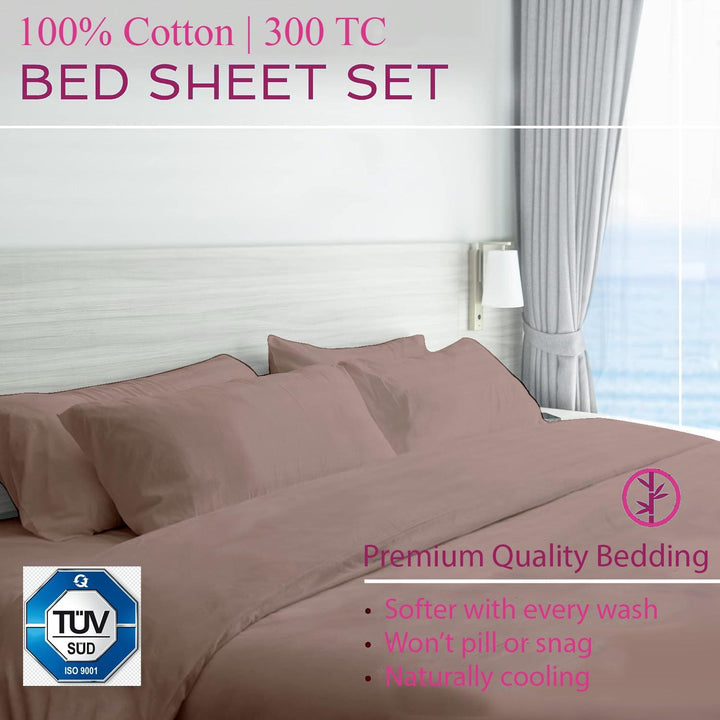 300TC 100% Cotton Plain Twin Size Fitted Bedsheet with 2 Pillow Covers - Trance Home Linen