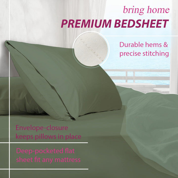 300TC 100% Cotton Plain Twin Size Fitted Bedsheet with 2 Pillow Covers - Trance Home Linen