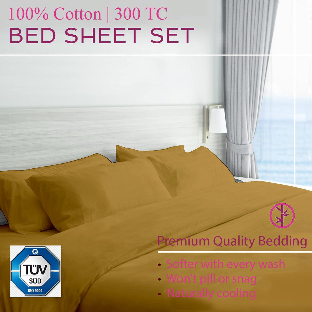300TC 100% Cotton Queen Fitted Bedsheet with 2 Pillow Covers - Trance Home Linen