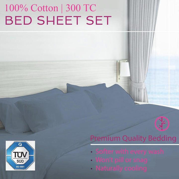 300TC 100% Cotton Single Size Fitted Bedsheet with 1 Pillow Cover - Trance Home Linen