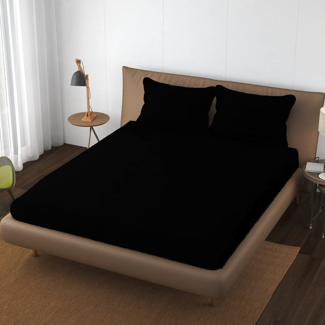 Cotton Plain XL King Fitted Bedsheet with 2 Pillow Covers (400 TC)