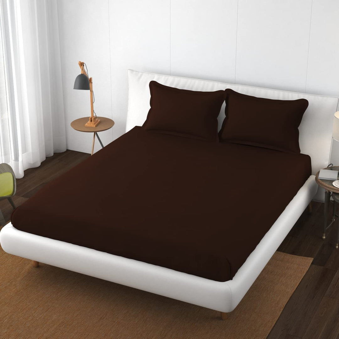 Cotton Plain XL King Fitted Bedsheet with 2 Pillow Covers (400 TC)