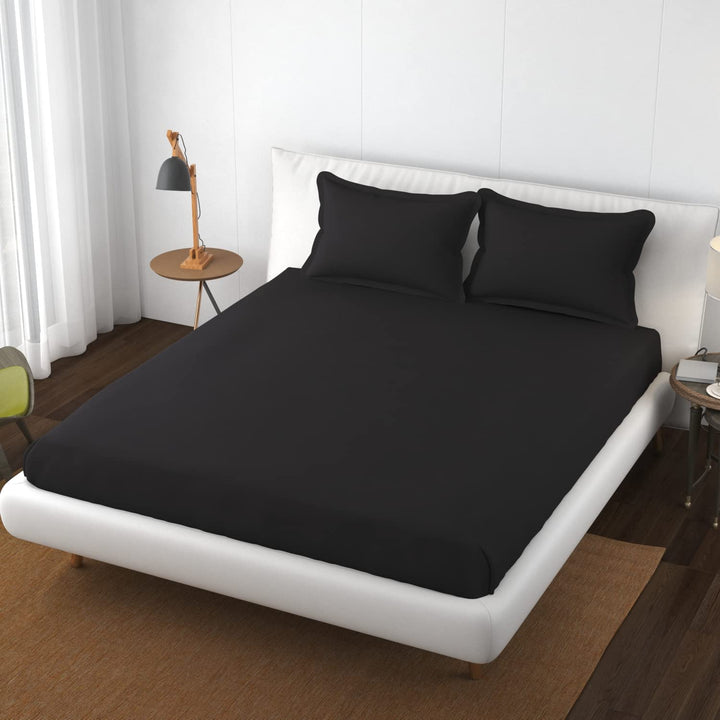 Cotton Plain XL King Fitted Bedsheet with 2 Pillow Covers (400 TC)
