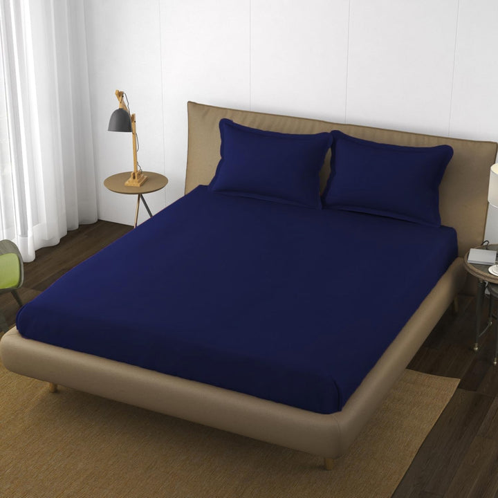 Cotton Plain XL King Fitted Bedsheet with 2 Pillow Covers (400 TC)