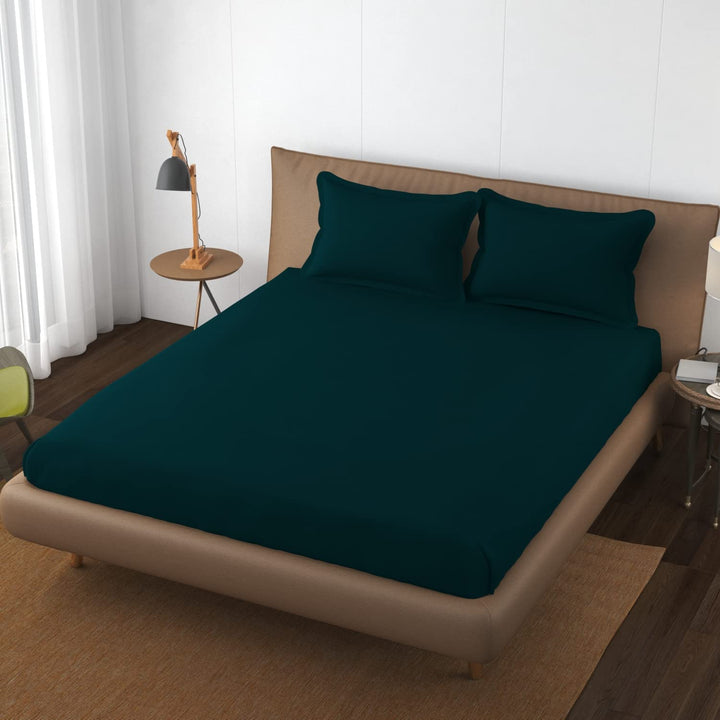 Cotton Plain XL King Fitted Bedsheet with 2 Pillow Covers (400 TC)