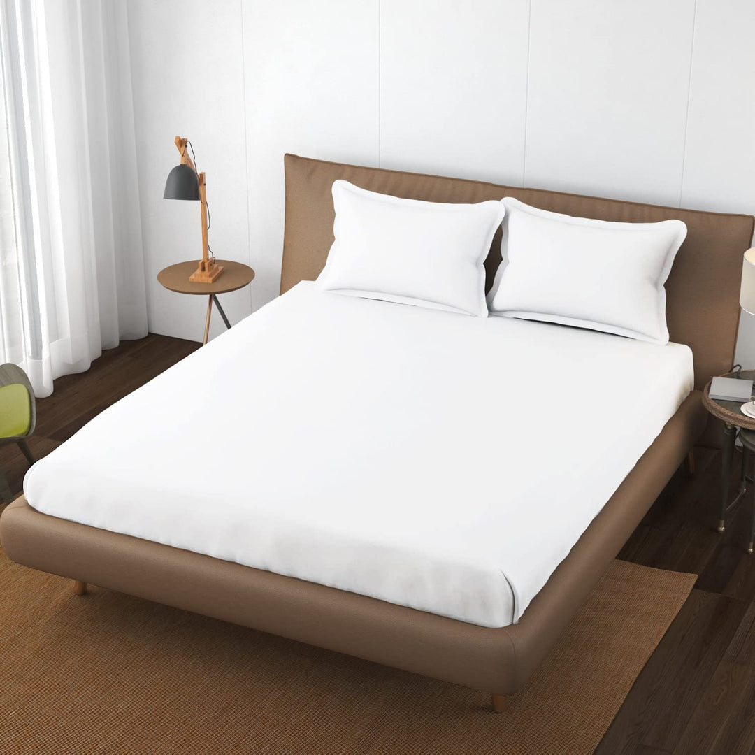 Cotton Plain XL King Fitted Bedsheet with 2 Pillow Covers (400 TC)