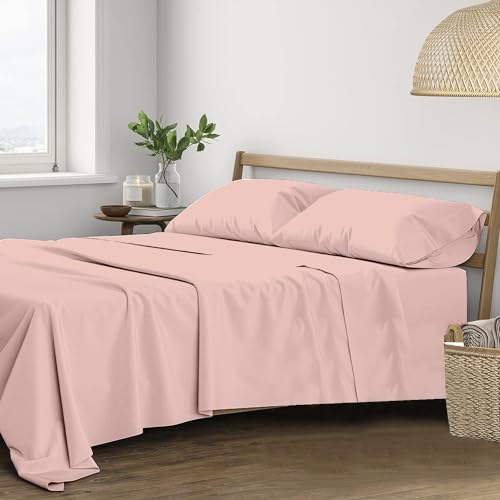 400 TC Cotton Plain flat  Bed Sheet with Pillow Covers - Blush Peach