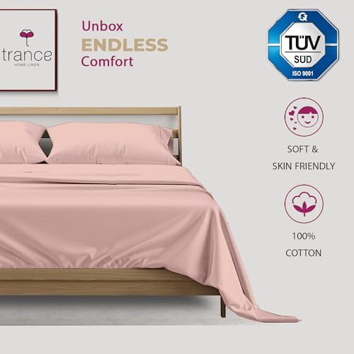 400 TC Cotton Plain flat  Bed Sheet with Pillow Covers - Blush Peach