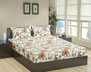 100% Cotton & 180 TC Cotton Printed Fitted Bedsheet with Pillow Covers (Blooms)