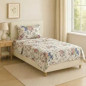 100% Cotton 180 TC Printed Flat Bedsheet with Pillow Covers - Spring Foliage