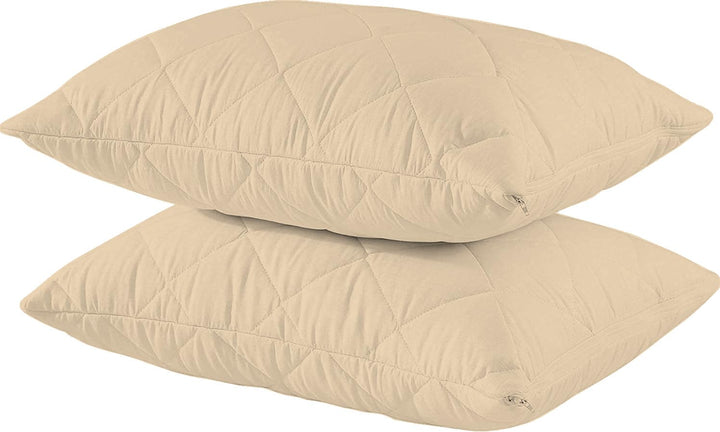 Quilted Pillow Protector Dust Free Water Resistant Covers (Set of 2)