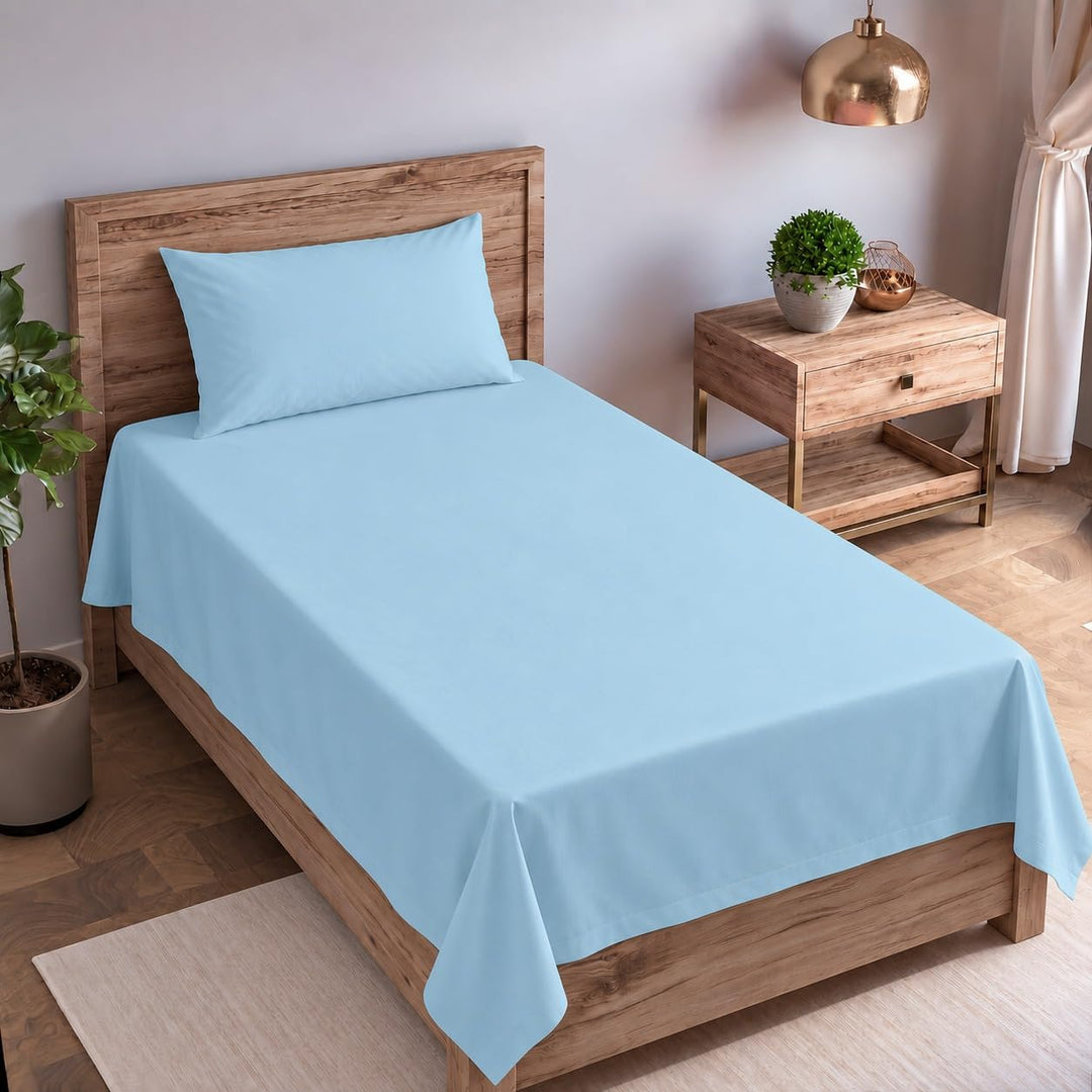 100% Cotton Percale Single  Flat Bedsheet with 1 Pillow Covers (200 TC)
