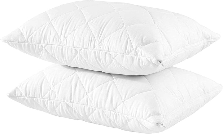Quilted Pillow Protector Dust Free Water Resistant Covers (Set of 2)