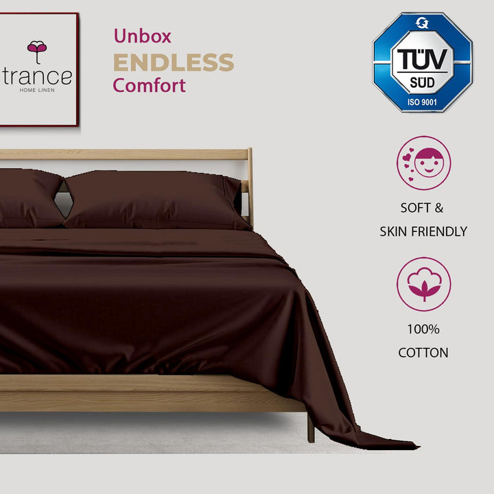 400 TC Cotton Plain Flat Bed Sheet with Pillow Covers - Chocolate Brown